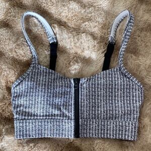 Lorna Jane Black and White Patterned Zip-Up Sports Bra